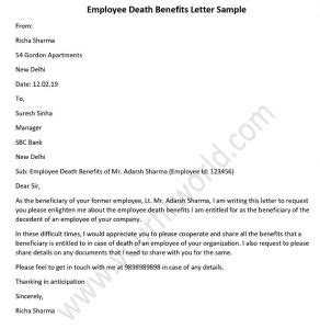 employee death benefits letter sample death claim letter