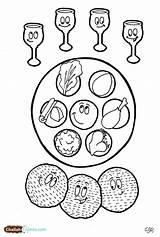 Passover Coloring Seder Pesach Plate Pages Drawing Cups Matzah Kids Wine Jewish Printables Printable Four Colouring Sheets Pesaj Three Print sketch template