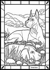 Coloring Pages Great Dane Dog Danes Printable Colouring Stained Glass Dover Book Kids Dogs German Publications Books Adults Linda Color sketch template