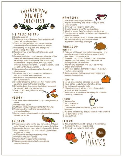 printable thanksgiving checklist  place cards thanksgiving