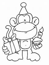 Coloring Birthday Happy Monkey Stamps Digital Freebie Digi Those Animals Bnw Colored Normal Quick Pdf Version Card So Make Pages sketch template