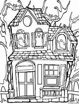 Haunted Coloring House Pages Scary Print sketch template