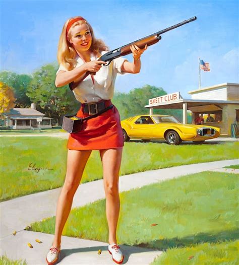 sexy pinup girl gun shooting gil elvgren clipart vintage busty etsy