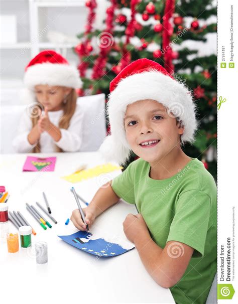 kids making christmas greeting cards stock image image  children home