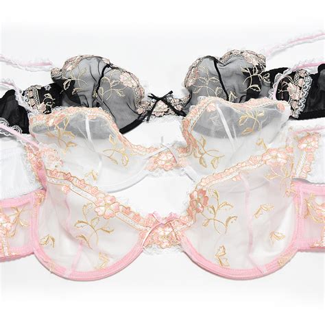 women floral sheer embroidered lace bra unpadded underwire bralette