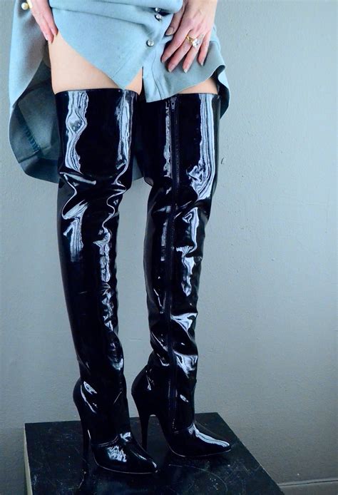 Thigh High Boots Patent Leather Boots Lady Ga Ga