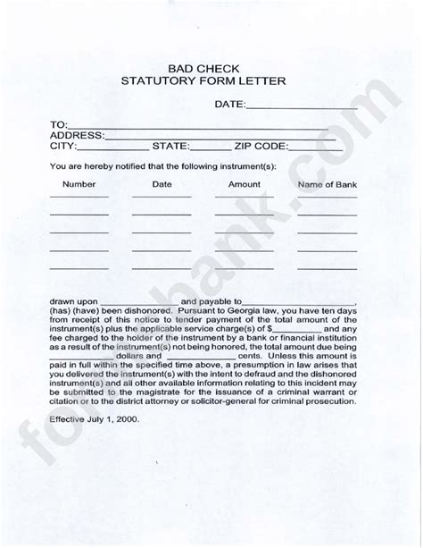 fillable bad check statutory form letter template printable