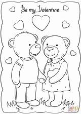 Valentine Card Valentines Coloring Cards Printable Pages Print Kids Bears Drawing St Crafts sketch template