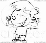 Flexing Boy Muscles Lineart Illustration Cartoon His Toonaday Grinning Royalty Clipart Vector 2021 sketch template