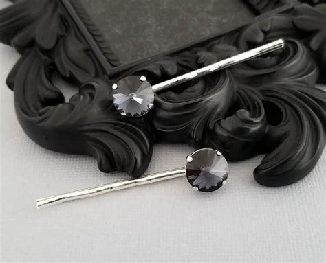 dark gray crystal hair pins rhinestone bobby pins gray