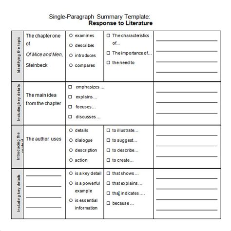 sample chapter summary templates   ms word