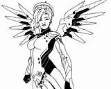 Overwatch Mercy Coloring Drawing Coloriage Getdrawings Color sketch template