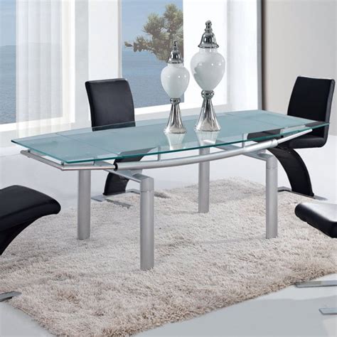Global Usa 88dt Rectangular Frosted Glass Dining Table W Silver Legs