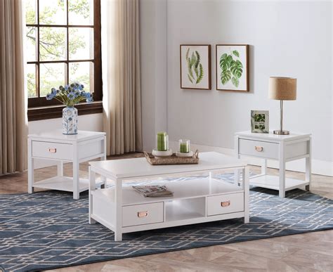 adelaide  piece storage coffee table set white wood  drawers