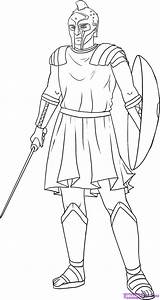 Gladiator Roman Drawing Draw Soldiers Gladiators Easy Sketch Drawings Step Soldier Coloring Colouring Pages Worksheet Outline Warrior Ancient Romans Rome sketch template