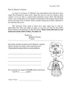 angel tree letter  parents fill  printable fillable blank