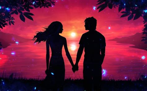 Romantic Couple Sunset Silhouette Wallpapers Hd