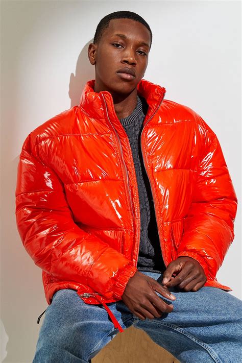super shiny puffer jacket  men  urban outfitters red puffer