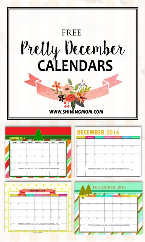 free december 2016 calendars christmas themed designs
