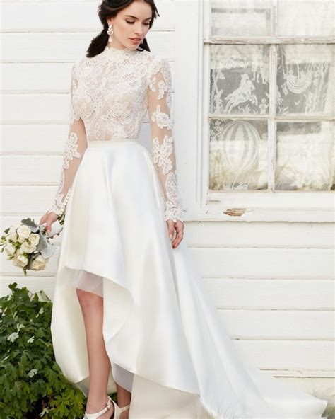 Wedding Dress Vintage High Low 2017 Sexy High Neck Long Sleeve Lace