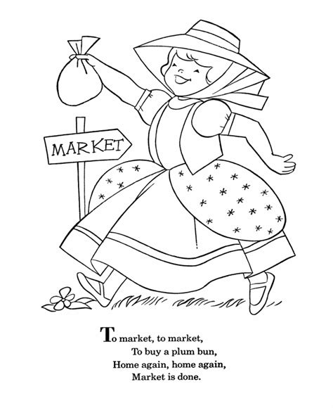 nursery rhymes coloring page sheets  market  market  mother goose