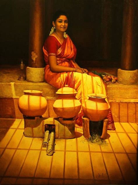 Realistic Tamil Woman Painting By Ilayaraja Indian Women Painting