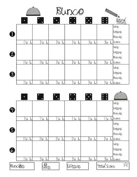 printable bunco score sheets