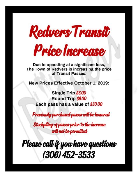 transit price increase poster oct  redvers saskatchewan