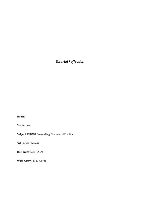 tutorial reflection assessment tutorial reflection  student
