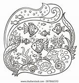 Coloring Outline Sea Illustration Vector Seabed Depth Fish Book Starfish Seaweed Corral Aquarium Shell Shutterstock Search sketch template