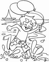 Beach Coloring Pages Boy Running Summer Kids Printable Print Scenes sketch template