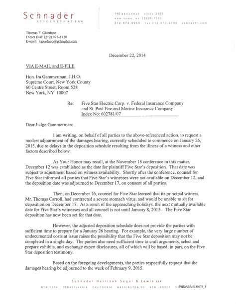 letter correspondence  judge joint letter requesting adjournment