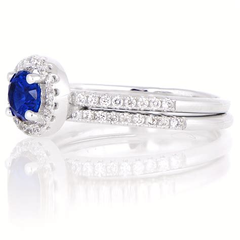 Anjalas Round Cut Simulated Sapphire Wedding Ring Set 0 25 Carat