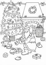 Santa Claus Coloring Preparing Gifts Pages Noel Coloriage Pere Christmas Dessin Sapin Noël Colorier Cadeaux Père Les Imprimer Kids La sketch template