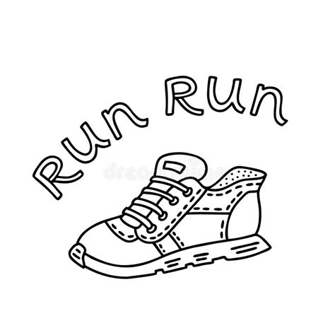 sports shoes  handwritten words run stock vector illustration