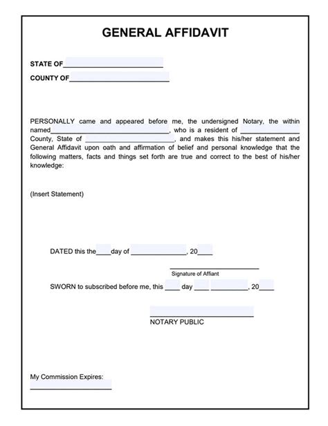 sample  affidavit form  general affidavit template