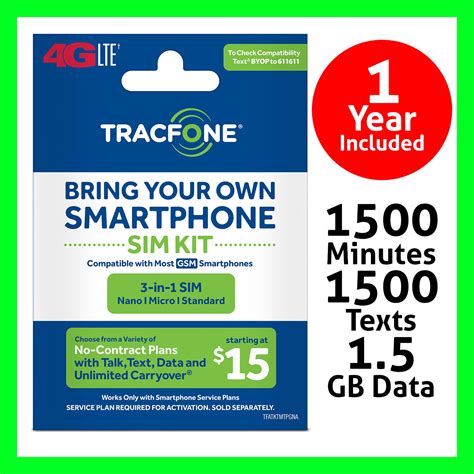 Tracfone 3 In 1 Prepaid Sim Card 125 Year Smartphone Plan 1500 Min