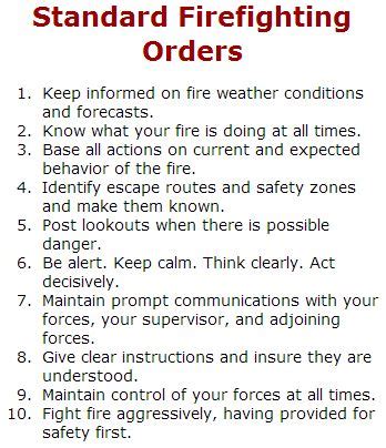 wildfire  ten standard firefighting orders redzone