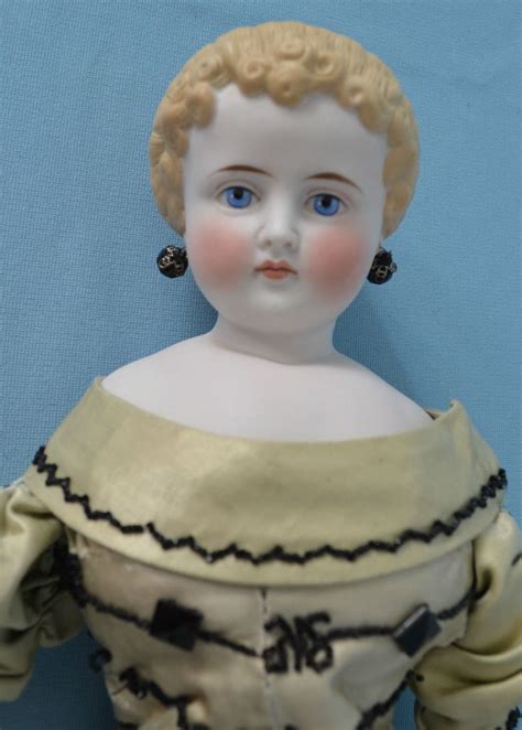 Graceful German China Bisque Head Doll With Molded Hair Ringlets