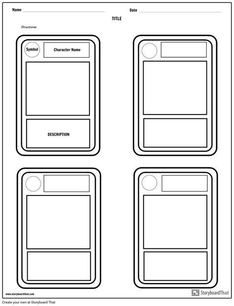 character trading cards storyboard  worksheet templates trading
