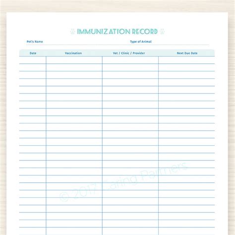 printable cat vaccination feline vaccination record template
