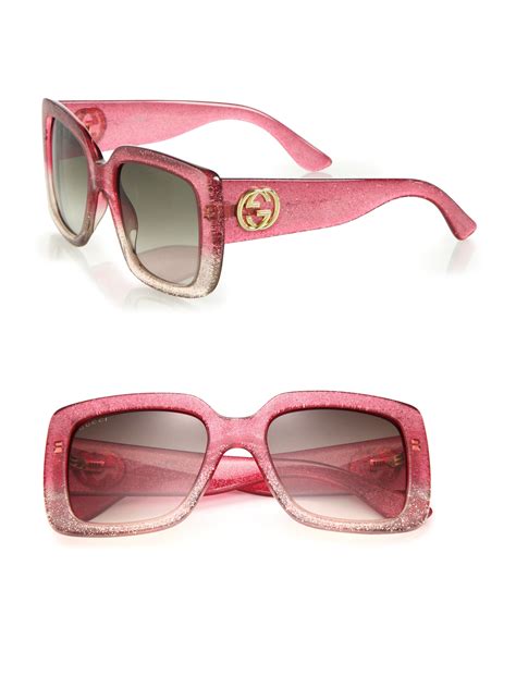 Gucci 53mm Oversized Square Glitter Sunglasses In Pink Natural Lyst