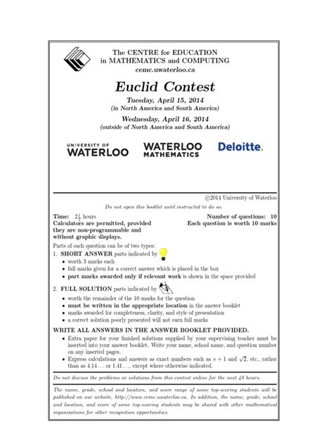 euclid contest  centre  education  mathematics  computing
