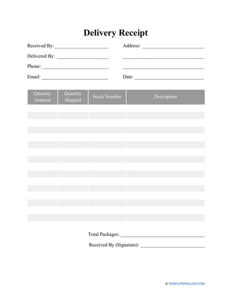 printable delivery receipt form printable forms
