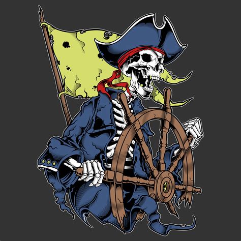 skeleton pirate captain  wheel  vector art  vecteezy