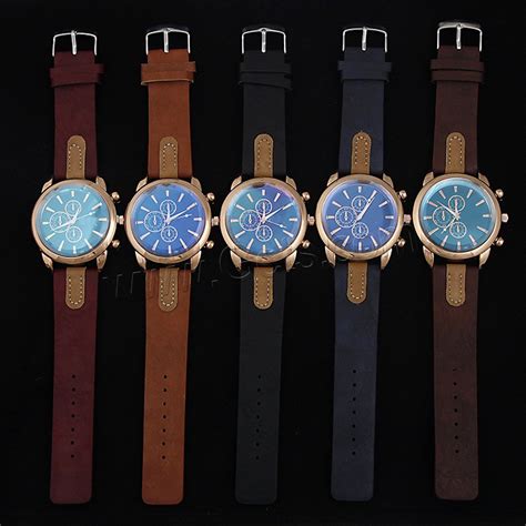 men wrist watch pu leather with zinc alloy dial glass chinese movement