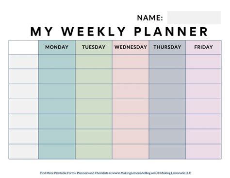 printable weekly student planner making lemonade study planner