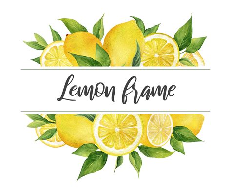 watercolor lemon frame clipart wreath border summer floral etsy