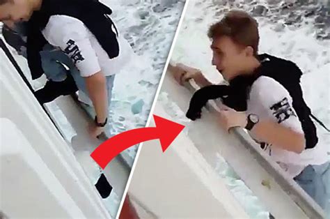 teen risks death hanging from moving cruise ship in horror video