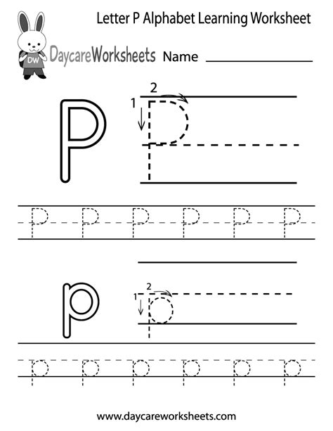 printable letter p alphabet learning worksheet  preschool